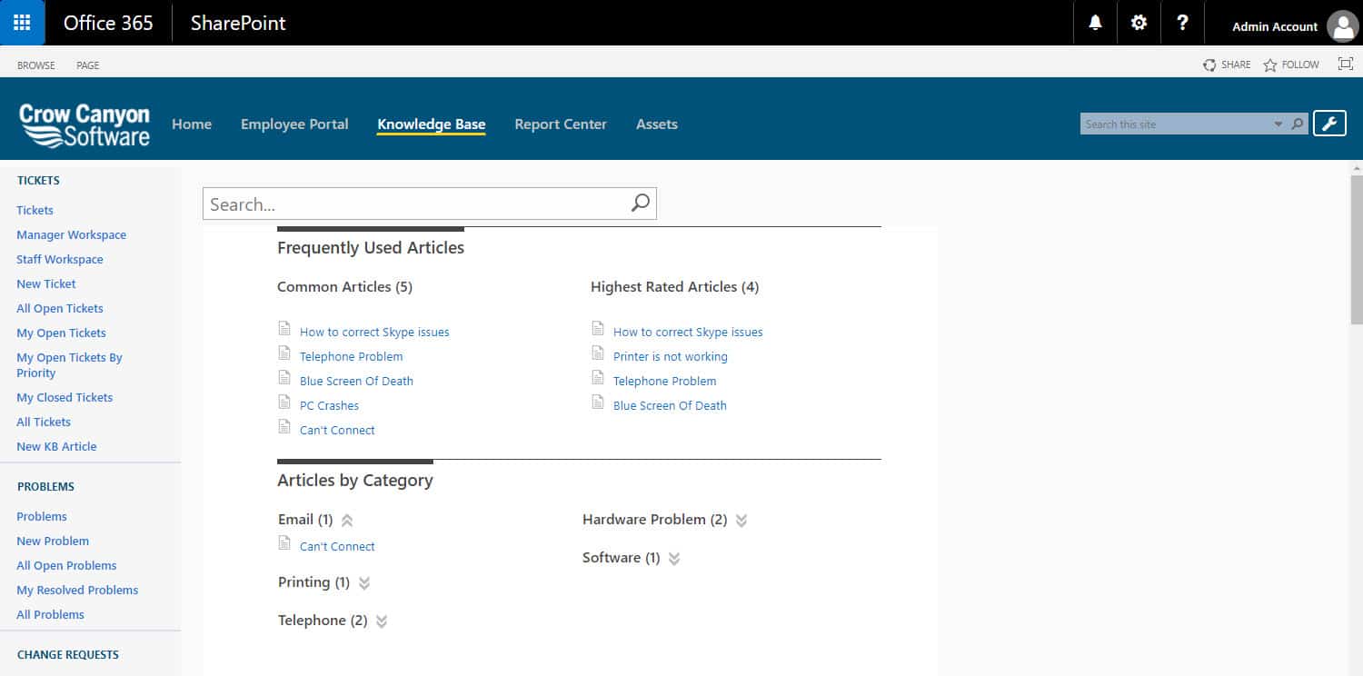 sharepoint help desk application crow canyon