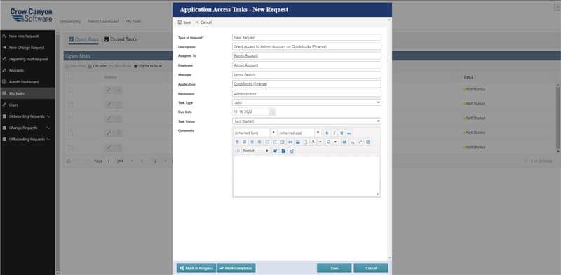 Onboarding Tasks Change Request in Onboarding