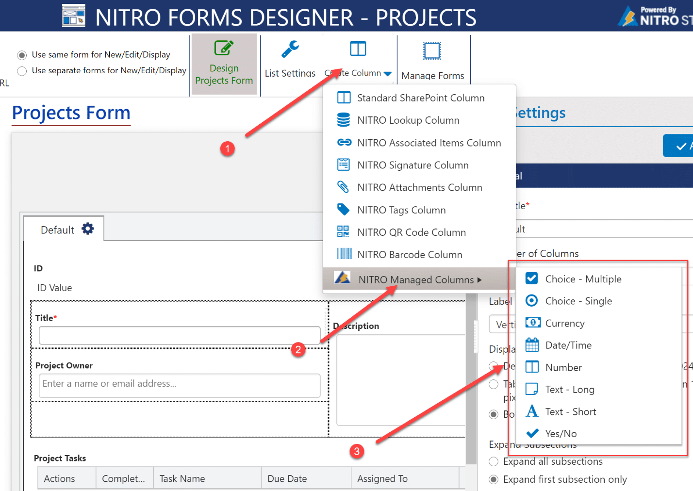 NITRO Managed Columns