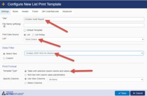 SharePointフォームをリストに印刷します。