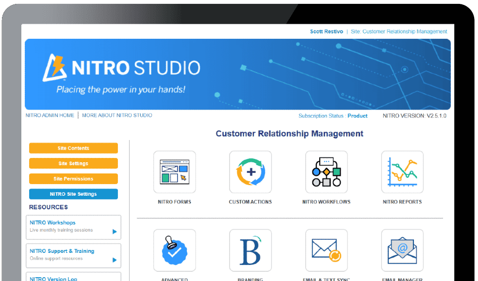 NITROstudio screen NITRO application screen