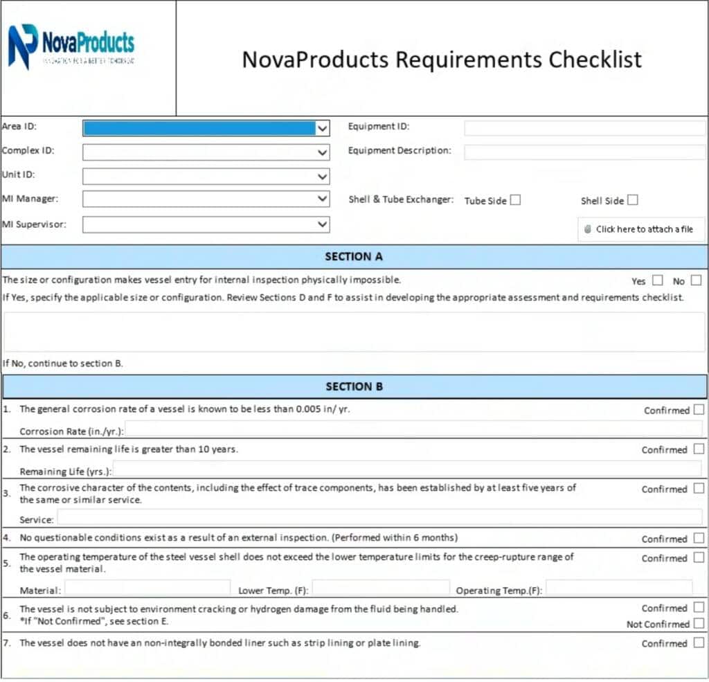 Figure 1. The original Nova Products Requirements Checklist in InfoPath