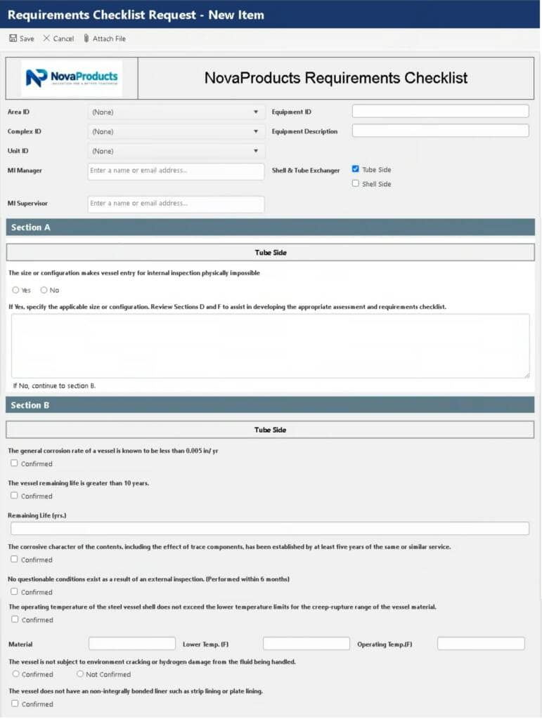 Figure 2. The rebuilt Nova Products Requirements Checklist in NITRO Forms.